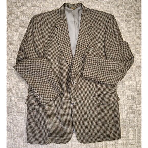 Vintage Austin Reed Sport Coat Blazer Mens 44R Brown Houndstooth Union Made USA‎ - Picture 1 of 11